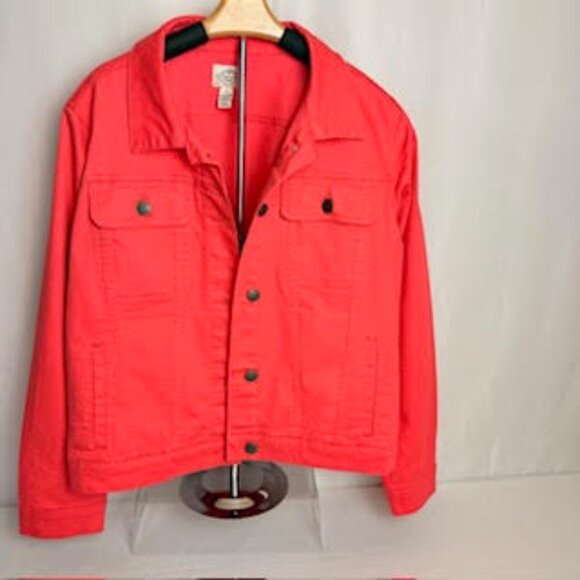 St. John’s Bay Red Denim Jacket Button Front Pockets Size XL - Picture 2 of 7
